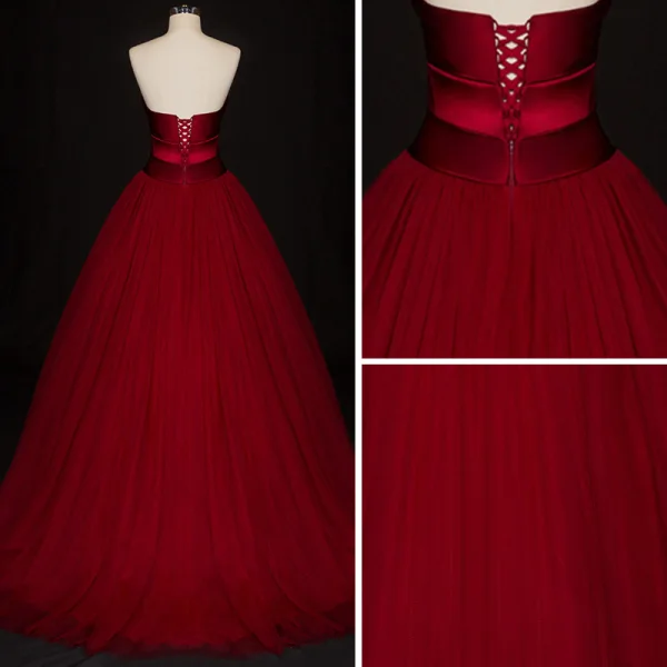 Modern / Fashion Red Prom Dresses 2019 Ball Gown Strapless Sleeveless Floor-Length / Long Ruffle Backless Formal Dresses