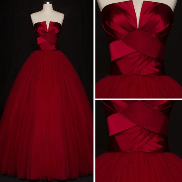 Modern / Fashion Red Prom Dresses 2019 Ball Gown Strapless Sleeveless Floor-Length / Long Ruffle Backless Formal Dresses