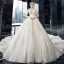 Luxury / Gorgeous Champagne Wedding Dresses 2020 Ball Gown V-Neck Short Sleeve Backless Glitter Tulle Appliques Lace Beading Cathedral Train Ruffle