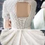 Luxury / Gorgeous Champagne Wedding Dresses 2020 Ball Gown V-Neck Short Sleeve Backless Glitter Tulle Appliques Lace Beading Cathedral Train Ruffle