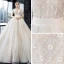 Luxury / Gorgeous Champagne Wedding Dresses 2020 Ball Gown V-Neck Short Sleeve Backless Glitter Tulle Appliques Lace Beading Cathedral Train Ruffle