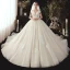 Chic / Beautiful Ivory Wedding Dresses 2020 Ball Gown Off-The-Shoulder Short Sleeve Backless Glitter Organza Appliques Lace Beading Chapel Train Ruffle