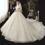 Chic / Beautiful Ivory Wedding Dresses 2020 Ball Gown Off-The-Shoulder Short Sleeve Backless Glitter Organza Appliques Lace Beading Chapel Train Ruffle