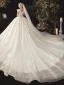 Chic / Beautiful Ivory Wedding Dresses 2020 Ball Gown Off-The-Shoulder Short Sleeve Backless Glitter Organza Appliques Lace Beading Chapel Train Ruffle