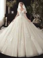 Chic / Beautiful Ivory Wedding Dresses 2020 Ball Gown Off-The-Shoulder Short Sleeve Backless Glitter Organza Appliques Lace Beading Chapel Train Ruffle