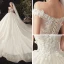 Chic / Beautiful Ivory Wedding Dresses 2020 Ball Gown Off-The-Shoulder Short Sleeve Backless Glitter Organza Appliques Lace Beading Chapel Train Ruffle