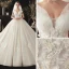 Chic / Beautiful Ivory Wedding Dresses 2020 Ball Gown Off-The-Shoulder Short Sleeve Backless Glitter Organza Appliques Lace Beading Chapel Train Ruffle