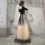 Elegant Black Gradient-Color Champagne Evening Dresses  2020 A-Line / Princess V-Neck Puffy Short Sleeve Sash Glitter Tulle Floor-Length / Long Ruffle Backless Formal Dresses