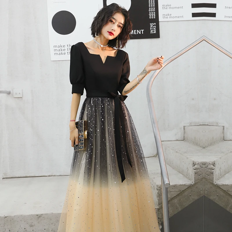 blue dress for baby girl Off the Shoulder Illusion Champagne Prom Dress with Black Belt main image 1
