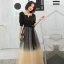 Chic / Beautiful Black Gradient-Color Champagne Evening Dresses  2020 A-Line / Princess Square Neckline Puffy 1/2 Sleeves Sash Glitter Tulle Floor-Length / Long Backless Formal Dresses