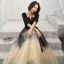Chic / Beautiful Black Gradient-Color Champagne Evening Dresses  2020 A-Line / Princess Square Neckline Puffy 1/2 Sleeves Sash Glitter Tulle Floor-Length / Long Backless Formal Dresses