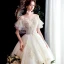 Best Champagne Outdoor / Garden Wedding Dresses 2020 Ball Gown Off-The-Shoulder Short Sleeve Backless Appliques Lace Beading Floor-Length / Long Ruffle