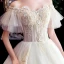 Best Champagne Outdoor / Garden Wedding Dresses 2020 Ball Gown Off-The-Shoulder Short Sleeve Backless Appliques Lace Beading Floor-Length / Long Ruffle