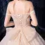 Luxury / Gorgeous Champagne Wedding Dresses 2020 A-Line / Princess Off-The-Shoulder Short Sleeve Backless Bow Sash Glitter Tulle Beading Court Train Ruffle
