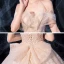 Luxury / Gorgeous Champagne Wedding Dresses 2020 A-Line / Princess Off-The-Shoulder Short Sleeve Backless Bow Sash Glitter Tulle Beading Court Train Ruffle
