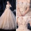Luxury / Gorgeous Champagne Wedding Dresses 2020 A-Line / Princess Off-The-Shoulder Short Sleeve Backless Bow Sash Glitter Tulle Beading Court Train Ruffle