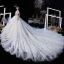 Luxury / Gorgeous Champagne Wedding Dresses 2020 Ball Gown Off-The-Shoulder Short Sleeve Backless Butterfly Appliques Lace Glitter Tulle Beading Cathedral Train Ruffle