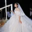 Luxury / Gorgeous Champagne Wedding Dresses 2020 Ball Gown Off-The-Shoulder Short Sleeve Backless Butterfly Appliques Lace Glitter Tulle Beading Cathedral Train Ruffle