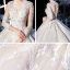 Illusion Champagne Transparentes Robe De Mariée 2020 Robe Boule V-Cou 3/4 Manches Dos Nu Appliques En Dentelle Perlage Cathedral Train Volants