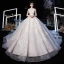 Illusion Champagne Transparentes Robe De Mariée 2020 Robe Boule V-Cou 3/4 Manches Dos Nu Appliques En Dentelle Perlage Cathedral Train Volants