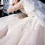 Illusion Champagne Transparentes Robe De Mariée 2020 Robe Boule V-Cou 3/4 Manches Dos Nu Appliques En Dentelle Perlage Cathedral Train Volants