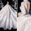 Illusion Champagne Transparentes Robe De Mariée 2020 Robe Boule V-Cou 3/4 Manches Dos Nu Appliques En Dentelle Perlage Cathedral Train Volants