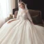 Vintage / Retro Champagne See-through Wedding Dresses 2020 Ball Gown High Neck 3/4 Sleeve Backless Glitter Tulle Appliques Lace Beading Chapel Train Ruffle