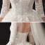 Vintage / Retro Champagne See-through Wedding Dresses 2020 Ball Gown High Neck 3/4 Sleeve Backless Glitter Tulle Appliques Lace Beading Chapel Train Ruffle