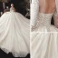 Vintage / Retro Champagne See-through Wedding Dresses 2020 Ball Gown High Neck 3/4 Sleeve Backless Glitter Tulle Appliques Lace Beading Chapel Train Ruffle