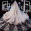 Luxe Champagne Robe De Mariée 2020 Robe Boule Transparentes Encolure Dégagée 3/4 Manches Dos Nu Glitter Tulle Appliques En Dentelle Perlage Cathedral Train Volants