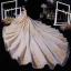 Luxe Champagne Robe De Mariée 2020 Robe Boule Transparentes Encolure Dégagée 3/4 Manches Dos Nu Glitter Tulle Appliques En Dentelle Perlage Cathedral Train Volants