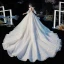 Style Victorien Champagne Transparentes Robe De Mariée 2020 Robe Boule Col Haut Gonflée Manches Longues Dos Nu Glitter Tulle Appliques En Dentelle Perlage Cathedral Train Volants