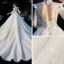 Style Victorien Champagne Transparentes Robe De Mariée 2020 Robe Boule Col Haut Gonflée Manches Longues Dos Nu Glitter Tulle Appliques En Dentelle Perlage Cathedral Train Volants