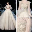 Style Victorien Champagne Transparentes Robe De Mariée 2020 Robe Boule Col Haut Gonflée Manches Longues Dos Nu Glitter Tulle Appliques En Dentelle Perlage Cathedral Train Volants