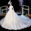 Vintage / Retro Champagne Wedding Dresses 2020 Ball Gown High Neck 3/4 Sleeve Pierced Appliques Lace Glitter Tulle Cathedral Train