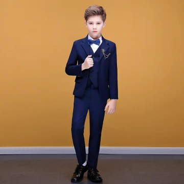 Modest Simple Royal Blue Tie Navy Blue Boys Wedding Suits 2020