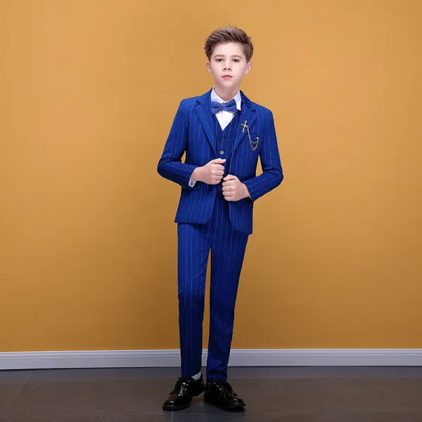 Mode Bleu Roi Rayé Costumes De Mariage pour garçons 2020