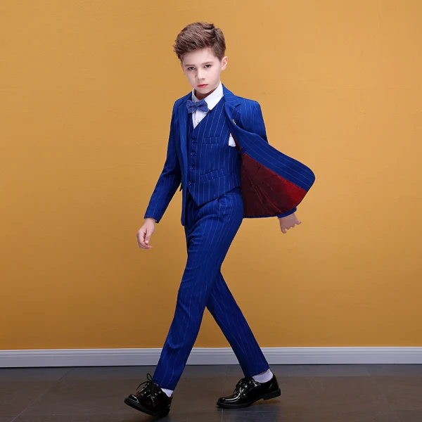 Mode Bleu Roi Rayé Costumes De Mariage pour garçons 2020