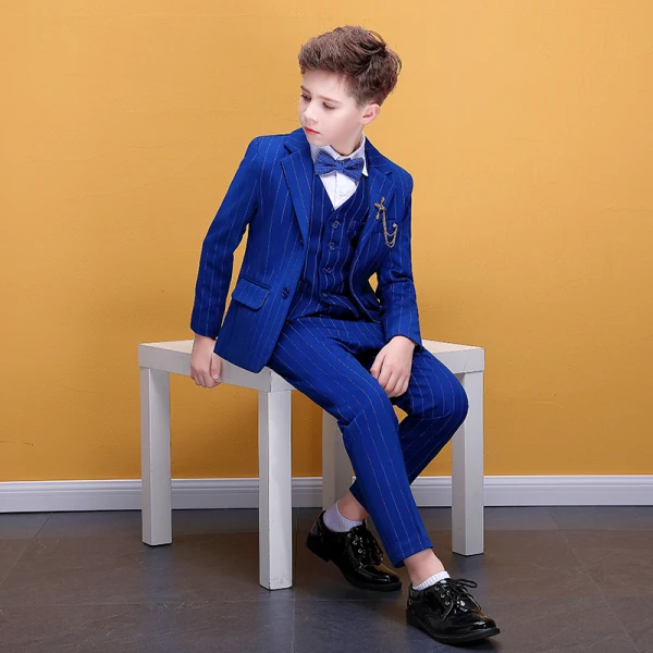 Mode Bleu Roi Rayé Costumes De Mariage pour garçons 2020