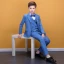 Modest / Simple Pool Blue Checked Boys Wedding Suits 2020 Coat Pants Shirt Tie Vest