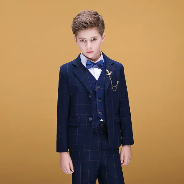 Navy Blue Checked Boys Wedding Suits 2020