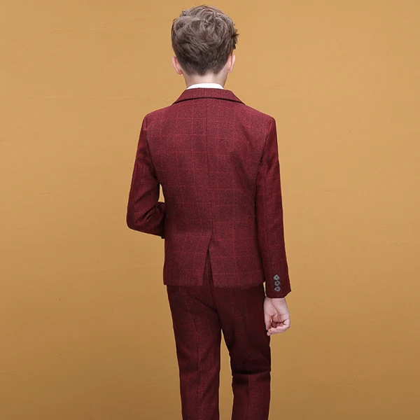 Mode Bordeaux à carreaux Costumes De Mariage pour garçons 2020