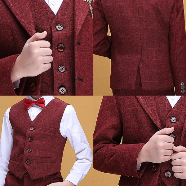 Mode Bordeaux à carreaux Costumes De Mariage pour garçons 2020