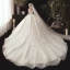 Vintage / Originale Champagne Transparentes Robe De Mariée 2020 Robe Boule Col Haut Manches Courtes Dos Nu Glitter Tulle Appliques En Dentelle Perlage Chapel Train Volants