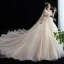 Schöne Champagner Brautkleider / Hochzeitskleider 2020 Ballkleid Neckholder Ärmellos Rückenfreies Perlenstickerei Glanz Tülle Kathedrale Schleppe Rüschen