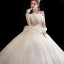 Schöne Champagner Brautkleider / Hochzeitskleider 2020 Ballkleid Neckholder Ärmellos Rückenfreies Perlenstickerei Glanz Tülle Kathedrale Schleppe Rüschen