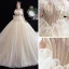 Schöne Champagner Brautkleider / Hochzeitskleider 2020 Ballkleid Neckholder Ärmellos Rückenfreies Perlenstickerei Glanz Tülle Kathedrale Schleppe Rüschen
