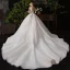 Chic / Belle Champagne Transparentes Robe De Mariée 2020 Robe Boule Encolure Dégagée Sans Manches Dos Nu Appliques En Dentelle Perlage Glitter Tulle Cathedral Train Volants