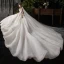 Chic / Belle Champagne Transparentes Robe De Mariée 2020 Robe Boule Encolure Dégagée Sans Manches Dos Nu Appliques En Dentelle Perlage Glitter Tulle Cathedral Train Volants
