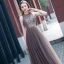Best Brown Evening Dresses  2020 A-Line / Princess Scoop Neck Sleeveless Beading Sash Floor-Length / Long Ruffle Backless Formal Dresses